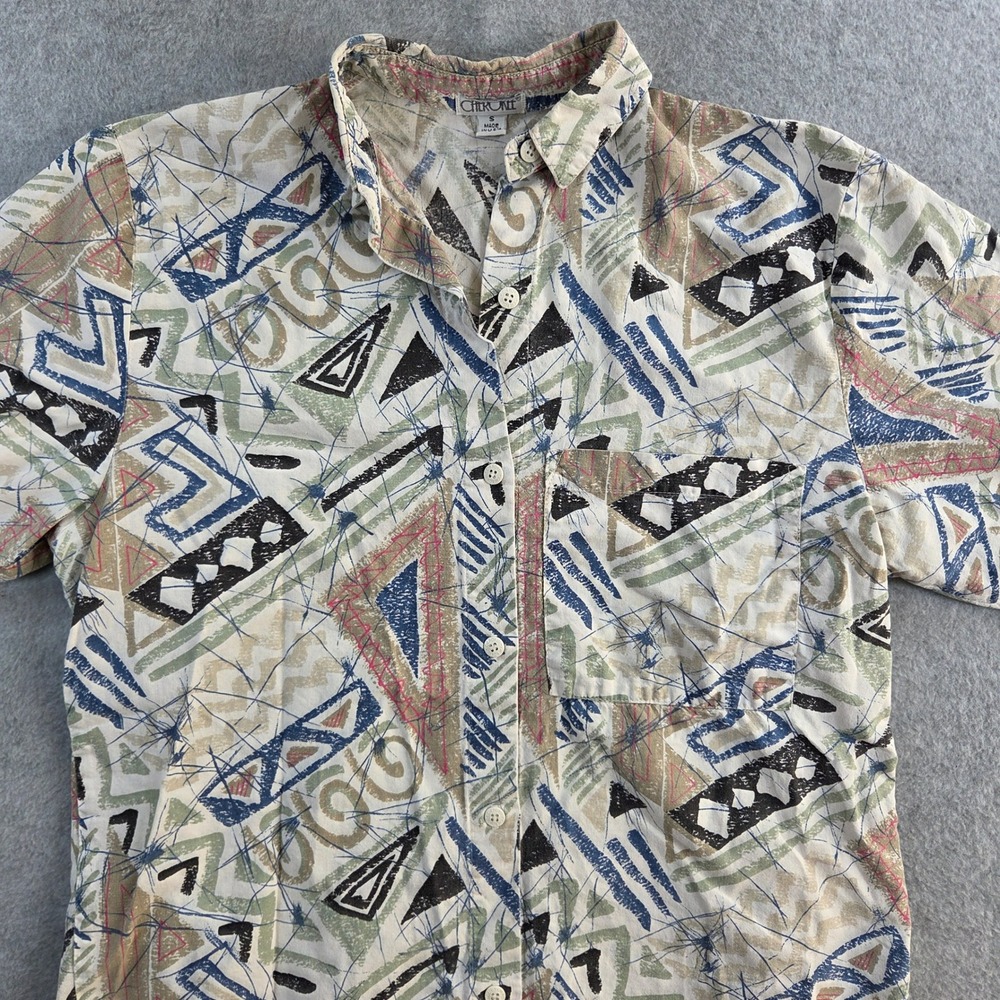 Cherokee Button Down Shirt Womens Small  Vintage 90s Geometric Abstract